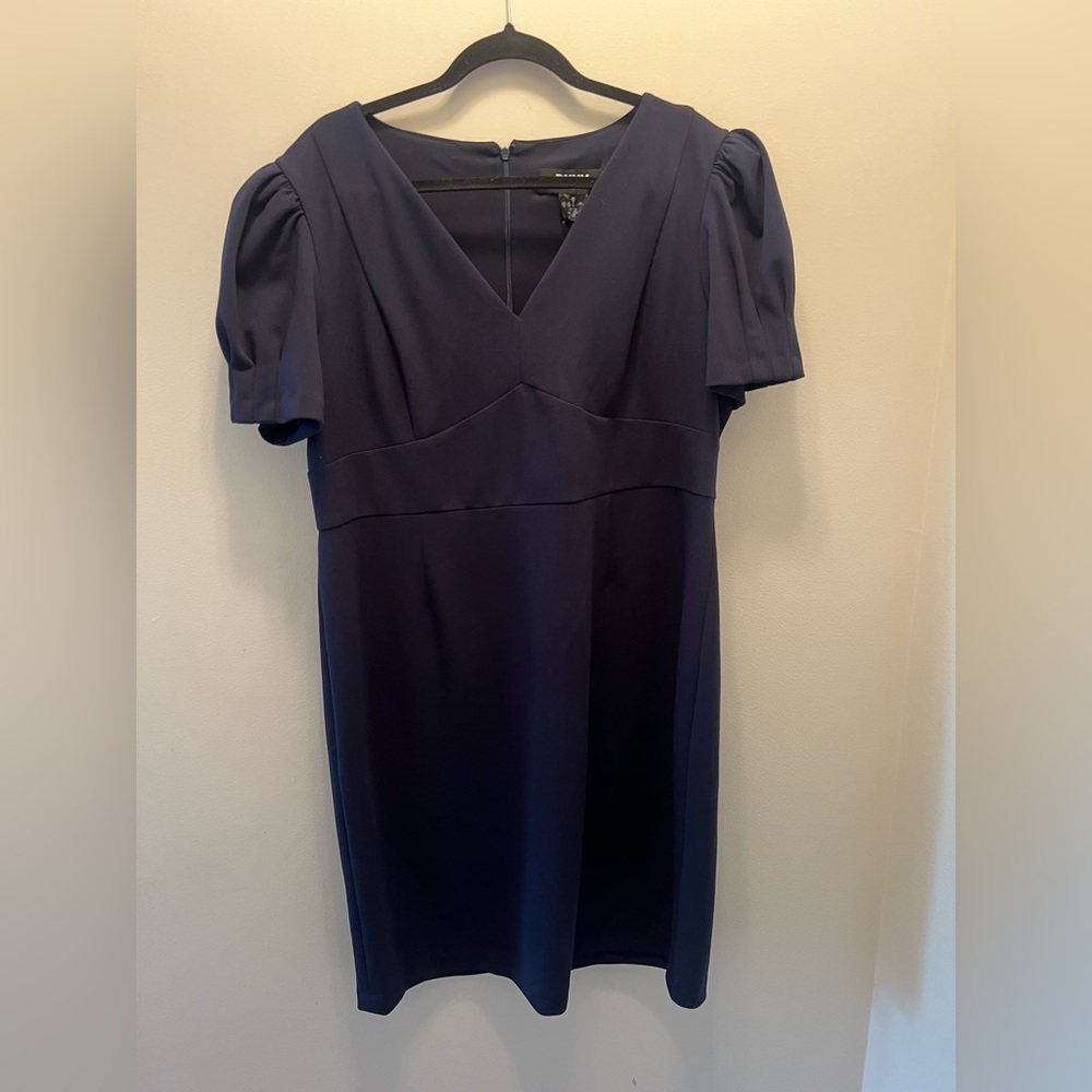 DKNY Black Sheath Mini Dress Puff Sleeve V-Neck